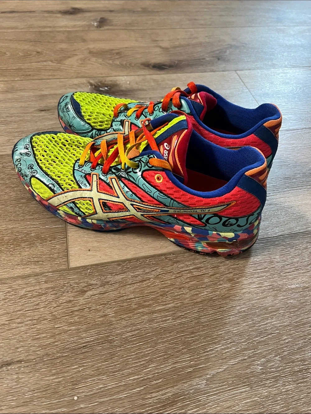 Asics - Gel Noosa Tri 6 Neon Yellow, Blue, Pink Athletic Sneakers, Men’s Size 9